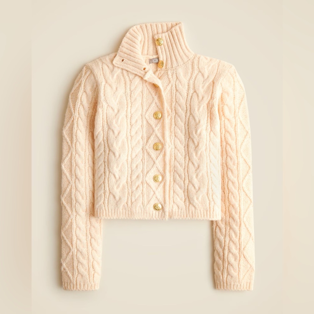 J. Crew Cable-knit turtleneck cardigan in Cream